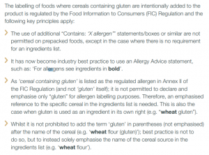 Best practice when labelling cereals containing gluten